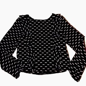 Divided H&M Long sleeve Black & White Bow tie Crop Blouse w Button back Size 2